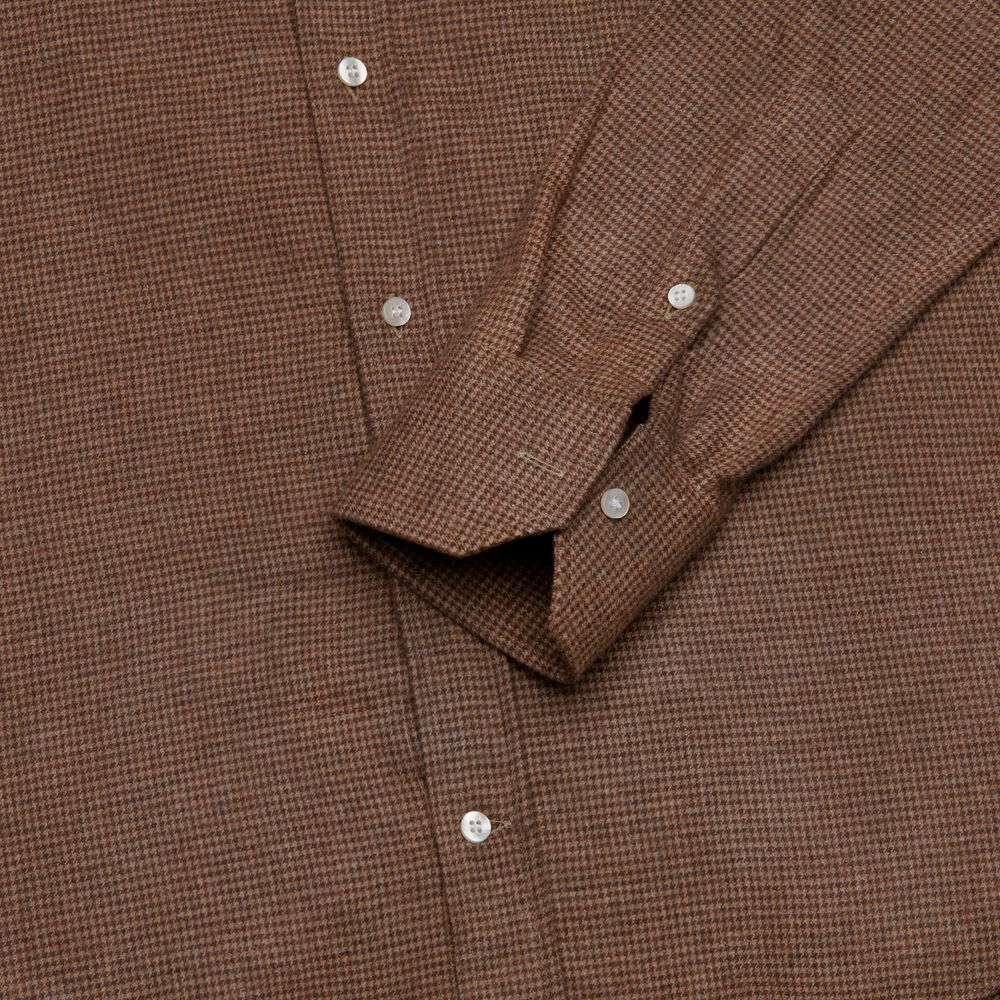 Brown Cotton Flannel Houndstooth Shirt - Apposta